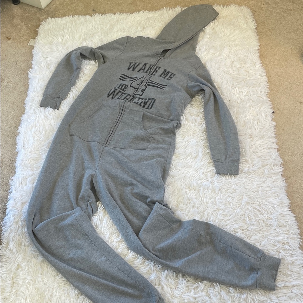 Faded Glory Gray Cotton Blend Sleepwear Hooded Onsie Size small